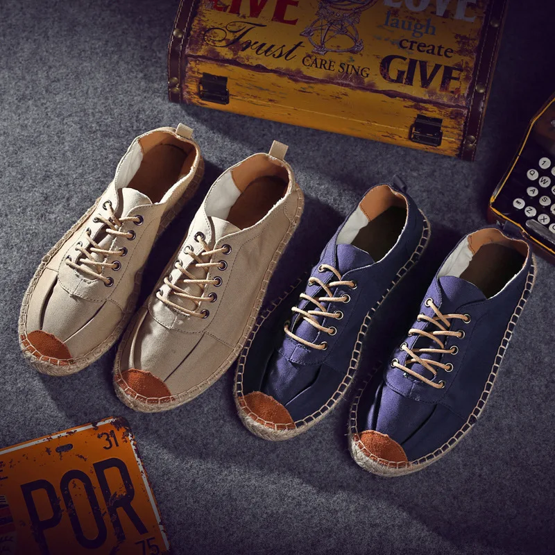 

OUDINIAO Mens Shoes Casual Male Breathable Canvas Casual Shoes Men Chinese Fashion Soft Lace Up Espadrilles For Men