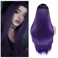 wignee long synthetic wig straight hair middle part for women ombre purple natural hair glueless dailycosplay female hair wigs