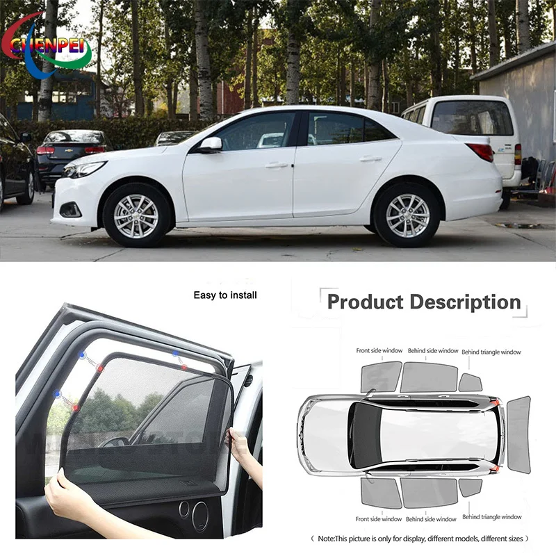 For Chevrolet Malibu 2016-2019 Car Full Side Windows Magnetic Sun Shade UV Protection Ray Blocking Mesh Visor Car Accessories