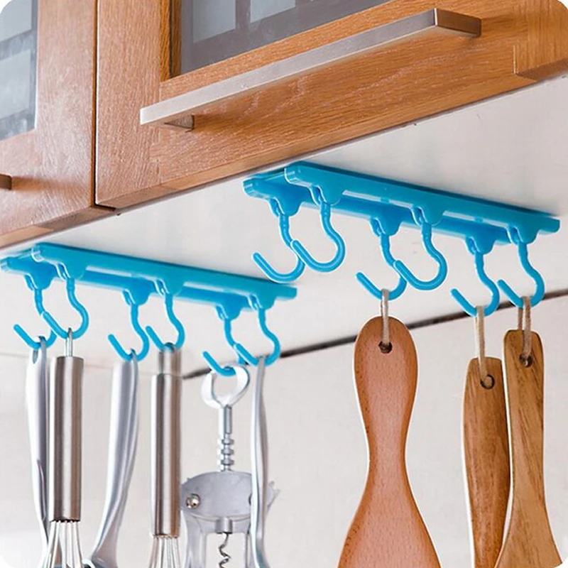 

Kitchen Rack Holder Hook Ceiling Wall Cabinet Hanging Storage Organizer Holder Parallel Hanger Bathroom Shelves with 6 Hooks
