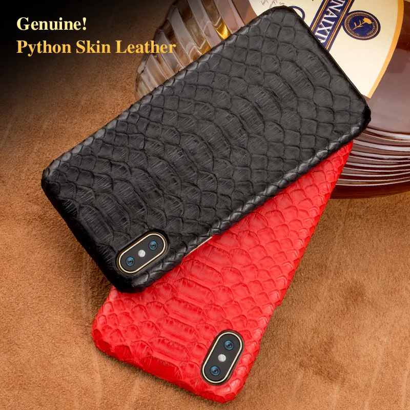

Genuine leather phone case for iphone 8 plus 6s plus 11 pro max natural python skin cover Leather case for iphone xr xs max 5s 6