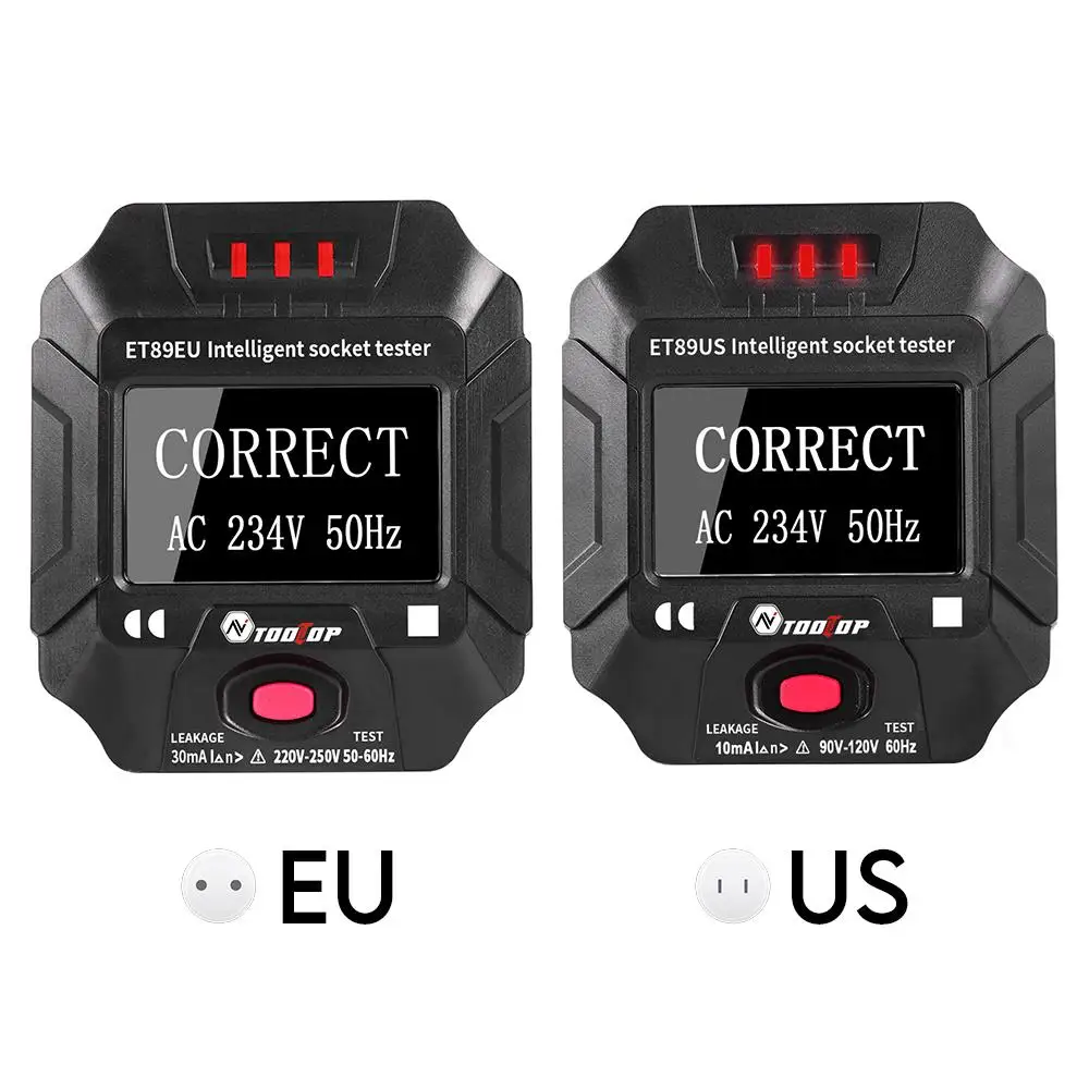

Socket Tester Display Electric Socket Detector Outlet Voltage Test Black ET89 Portable Durable Practical Wall Plug Check