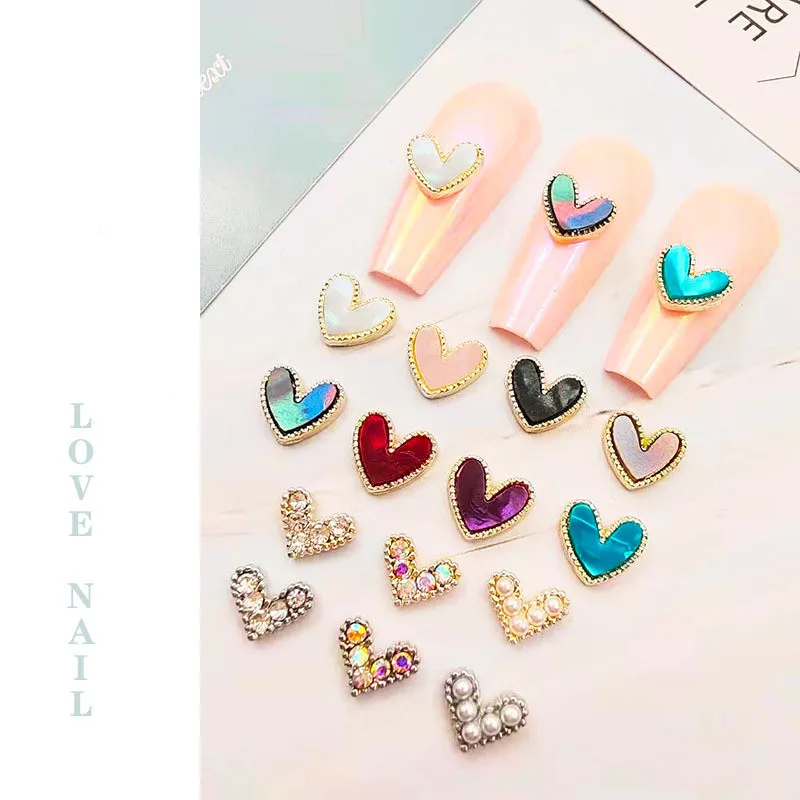 100pc Korean-Mini V-Shaped Heart Nail Charms Valentine DIY 3D Decoration Rhinestone Love Hearts For Nails Tips Metal Accessories