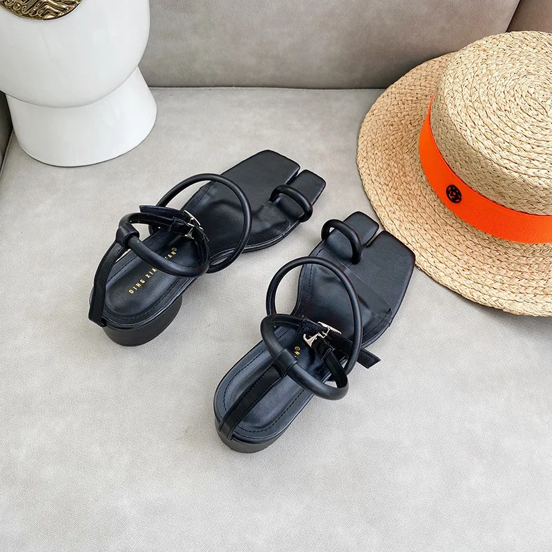 

Buckle Strap Beige Heeled Sandals Espadrilles Platform Block Heels 2020 Women's Female Shoe Med All-Match Black High Chunky