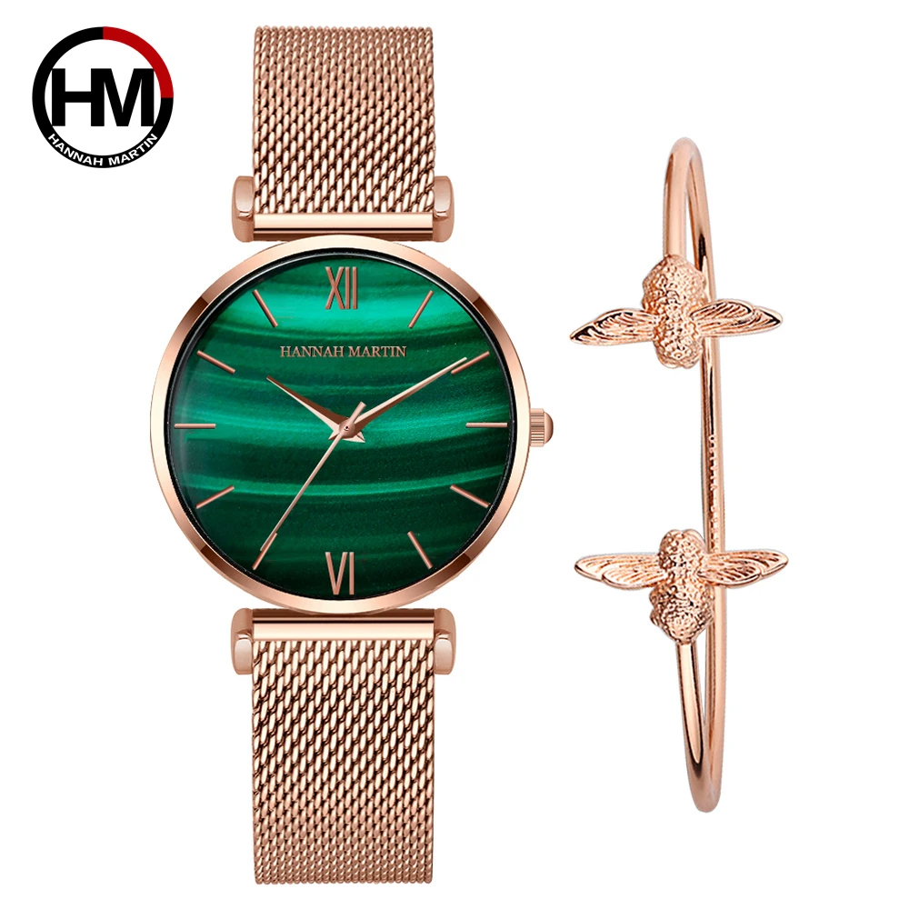 

Original Women Watches Fashion Japan Quartz Movement relogio feminino Emerald Stainless Steel Rose Gold Waterproof WristWatches