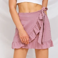 women korean fashion faldas casual solid skirts ruffles bandage 2021 summer sexy mini skirt black pink white short skirt 6 color