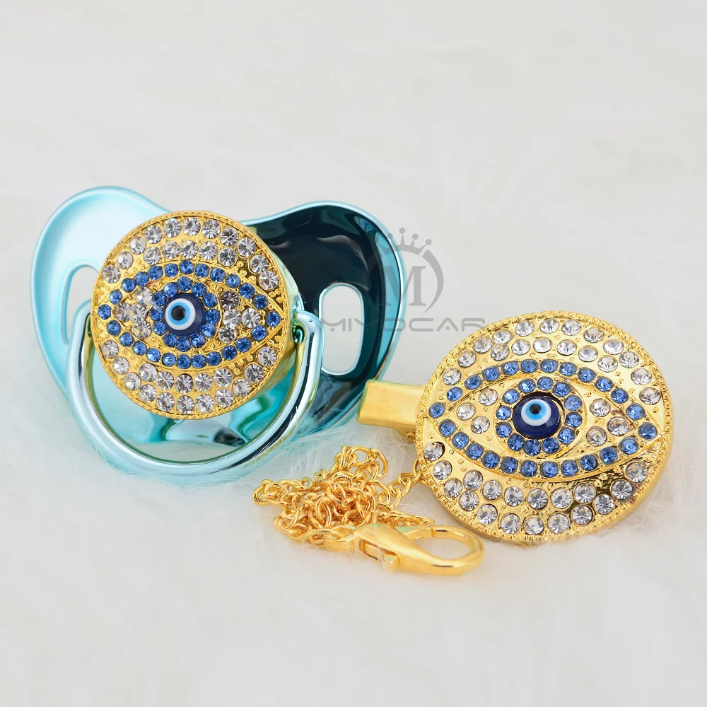 

MIYOCAR Bling evil eye pacifier and clip set pacifier chain holder bling blue lovely eye pacifier unique design AEYE-1