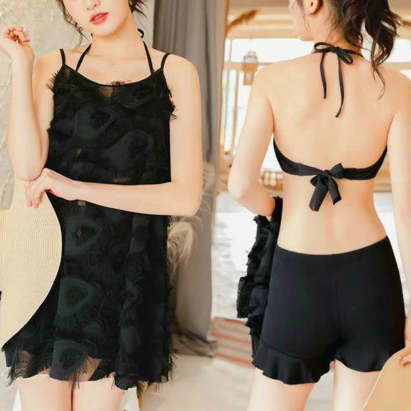 

Bikini Set Women Fashion Summer Solid Sweet Vintage Spaghetti Strap Female Split Swimsuit Student Ulzzang Sexy Beach Swimwears