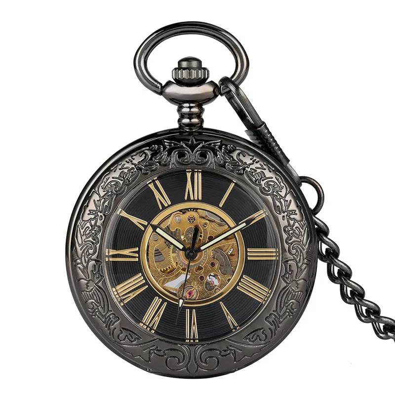 Antique Pendant Pocket Watch Unisex Hand Winding Mechanical Skeleton Watches Men Women Necklace Pendant Chain Half Hunter Gift