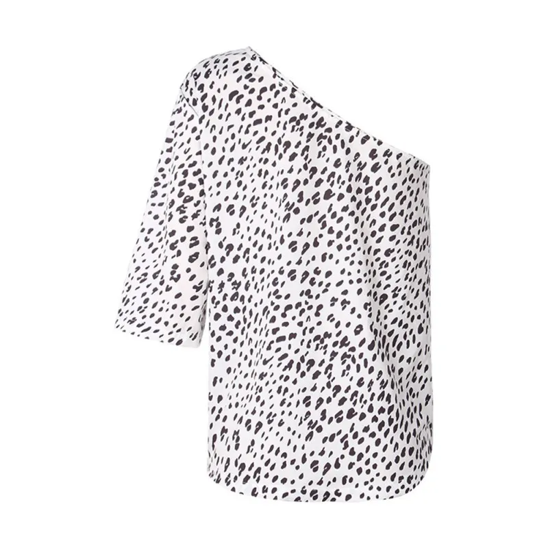 

ROPALIA Summer Leopard Printing T-Shirts Women Loose Casual Top One Shoulder Short Sleeve Tees