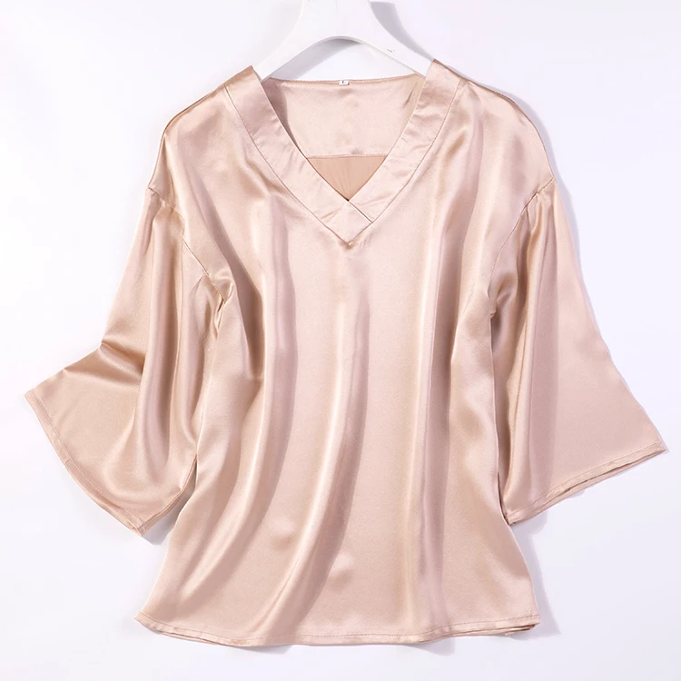 100% Pure Mulberry Silk Women's V Neck Pajama Set Sleepwear Nightwear L XL JN525