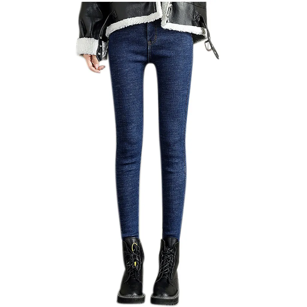 Женские бархатные теплые джинсы с высокой талией облегающие зимние