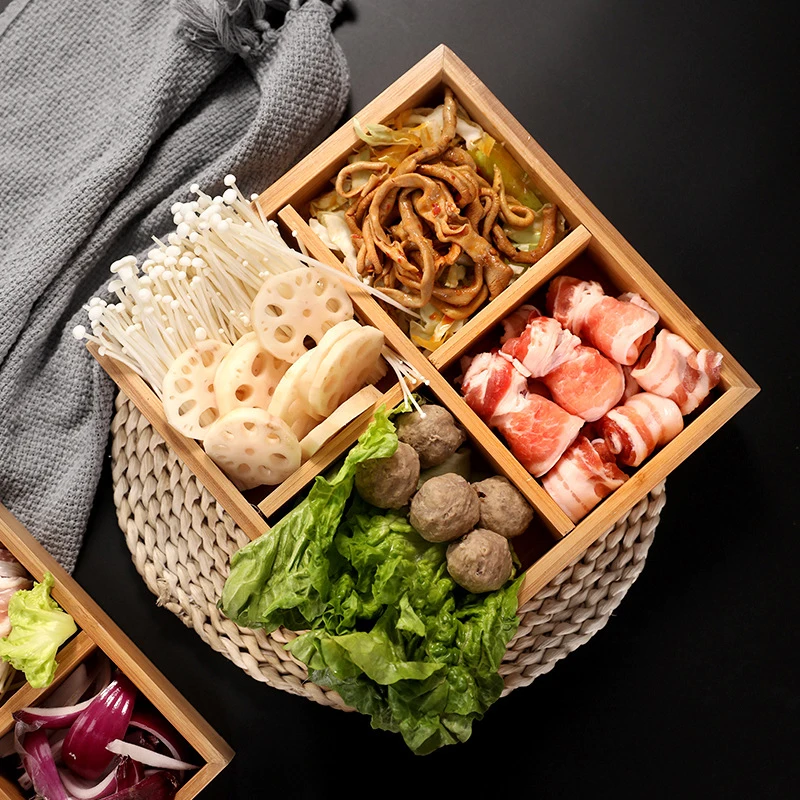 

Japanese Style Nine Square Grid Plate Two Three Four Six Grid Bamboo Box Creative Sushi Plate Hot Pot Divided Grid Bamboo Plate