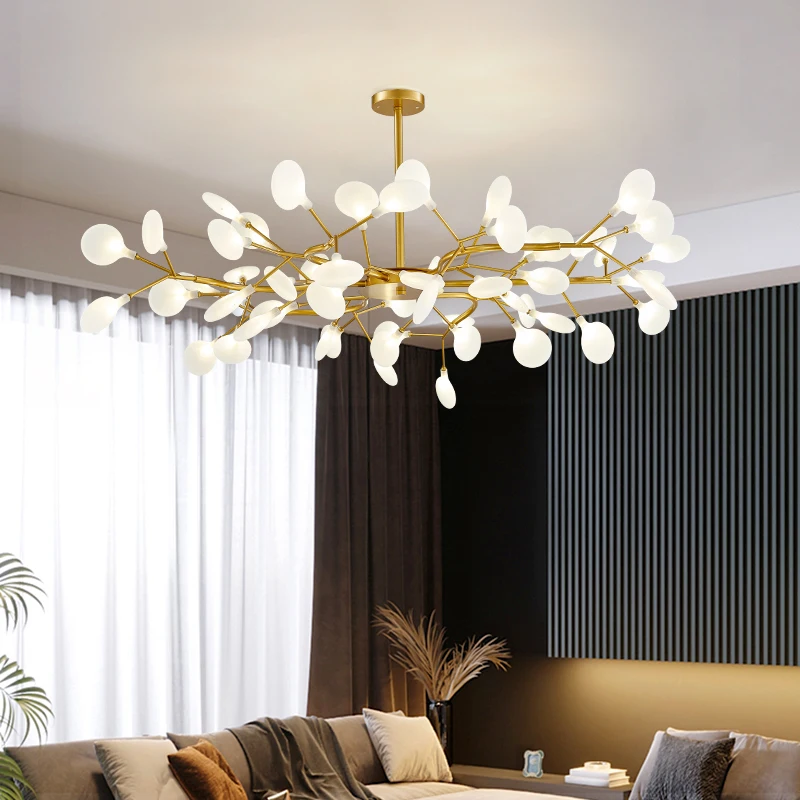 Nordic Firefly Petals Living Room Gold/Black Color Chandelier 18/30/45/54 Heads Modern Creative Bedroom Dining Room Lamps