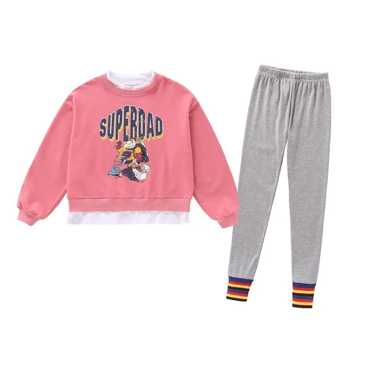 

teenager kids girl Clothes monsters striped winter Autumn tracksuit t shirt Hoodie + leggings pants 4 5 6 7 8 9 10 11 12 Year