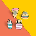 Эмалированная булавка в виде кошки фри, бургера, колы, пиццы, булавка для фаст-фуда, булавка на лацкан для одежды, животное, ювелирные изделия, подарок для друзей