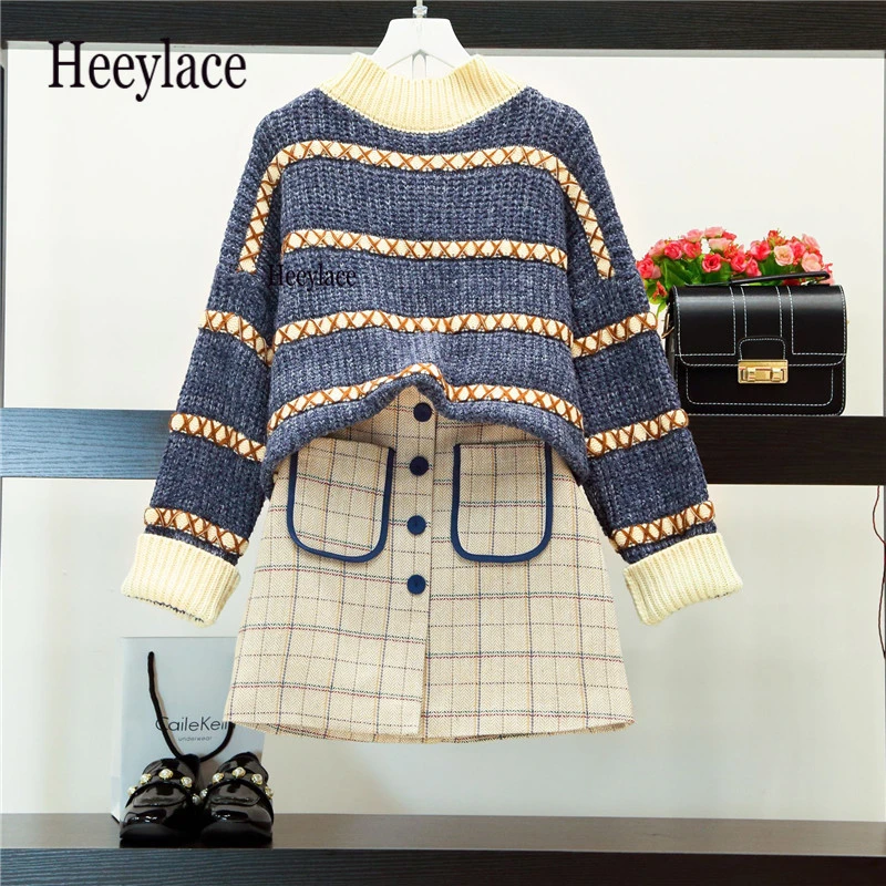 17 видов стилей свитер большого размера Женский комплект 2 шт. Осень зима вязаный