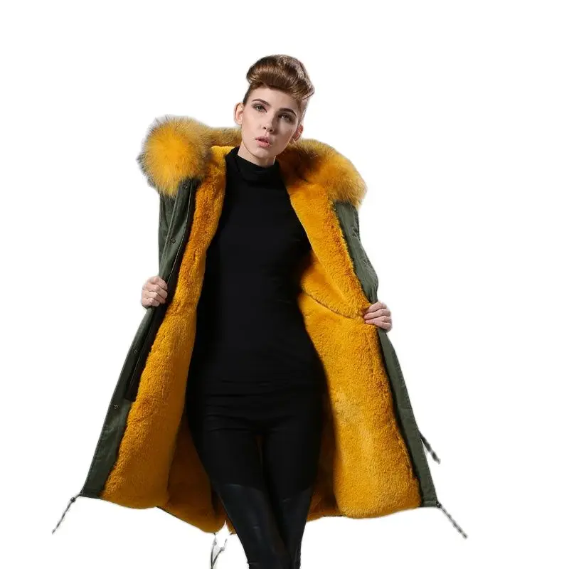 Новинка Желтая модная зимняя куртка парка с искусственным мехом для окружающей