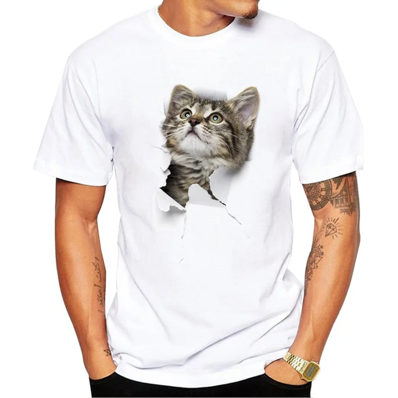 3D милая кошка Мужская футболка с коротким рукавом Повседневная забавным принтом