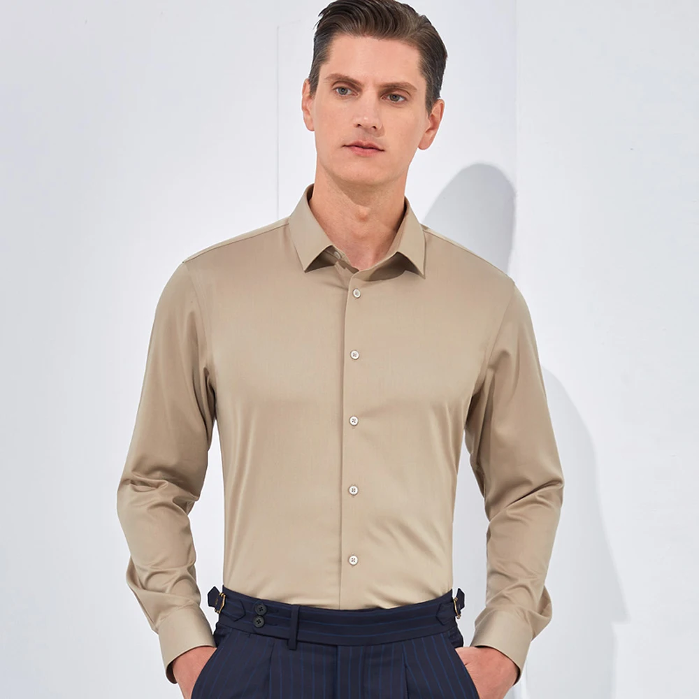 

Men's Classic Long Sleeve Silky Bamboo Fiber Dress Shirts Pocketless Quality Comfortable Standard-fit Non-iron Office Tops Shirt