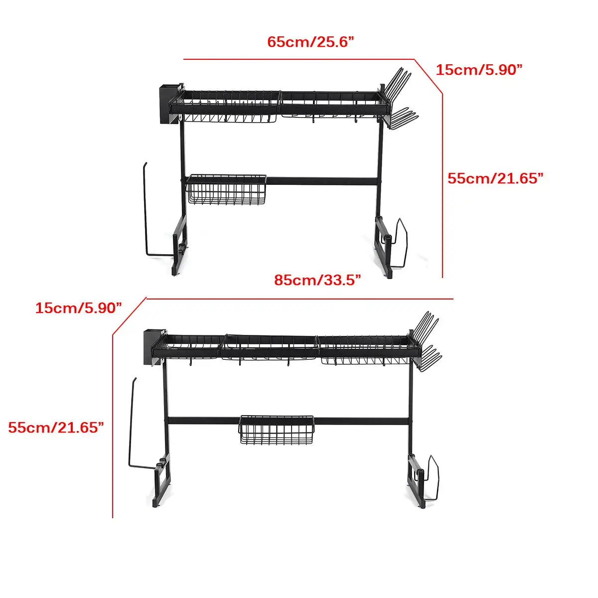 

65/85cm Removable Bowl Plates Dish Dryer Rack Cutting Board Holder Kitchen Cooking Tool Storage Organizer Dryer Shelf with Hooks