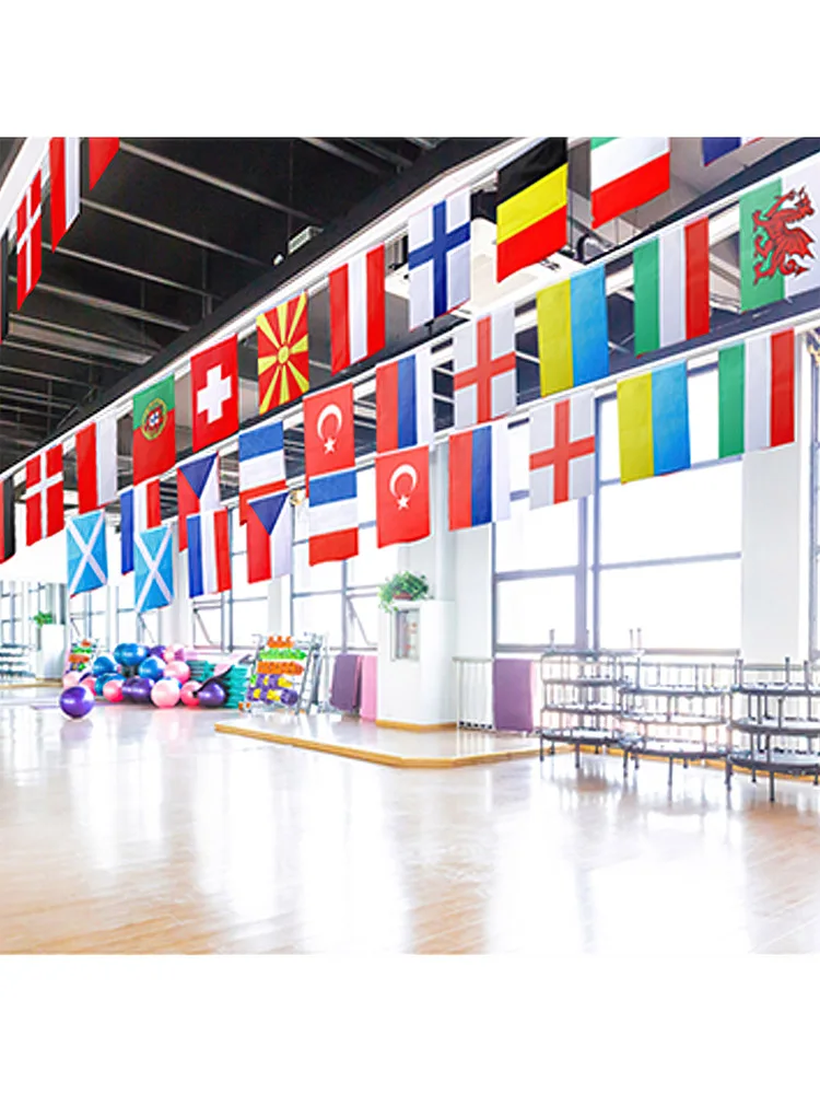 

24Pcs 30*20cm 2021 European Cup Hanging String Flag Football Soccer 32 Team National Flag Country World Banner Bunting Supplies