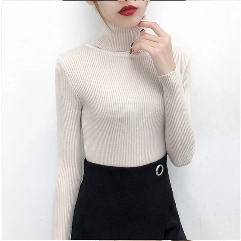 

Women's turtleneck sweater, casual sweater, long-sleeved T-shirt, women's tight sweater, autumn/winter