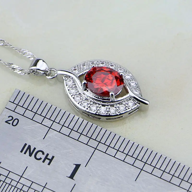 Женский комплект ювелирных изделий из серебра 925 пробы с красным цирконом белым