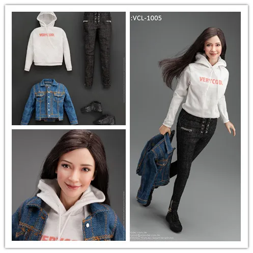 

1:6 Female soldier Clothes blue jeans coat balck pants casual white Sweater hoodies for 12 inch TBLeague Action Figure dolls