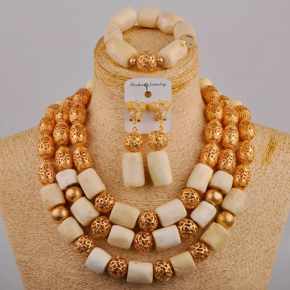 Белый цвет Свадебные африканские бусины коралловый комплект ювелирных изделий