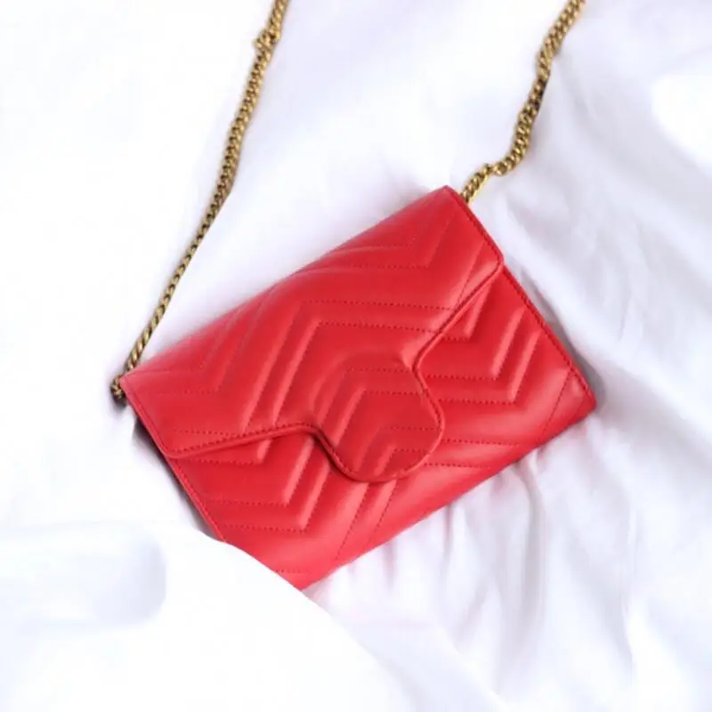 

Classic double g wavy postman bag Marmont Love Chain Bag Mini Leather cross arm portable GG women's bag