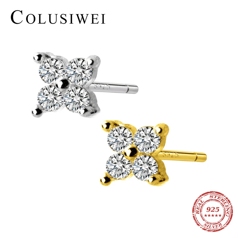 Colusiwei блестящий прозрачный CZ цветок миниатюрные серьги-гвоздики для женщин