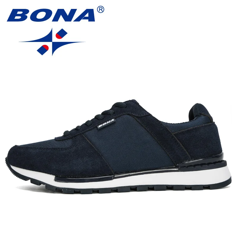 BONA 2020 Suede Leather Men Running Shoes Zapatillas Hombre Deportiva Man Lace-Up Jogging Sneakers Men Sport Shoes Comfortable