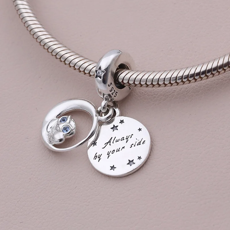 

Genuine 925 Sterling Silver Bead Always By Your Side Owl Dangle Charm Fit pandora Bracelets & Necklace Women Diy Jewelry