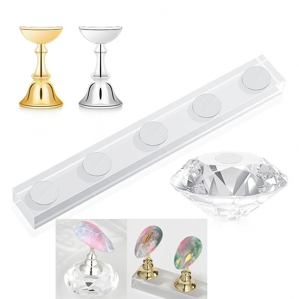 

7 Pcs False Nail Art Display Magnetic Stand Crystal Practice Training Holders Alloy Fake Nails Showing Shelf Manicure Tool