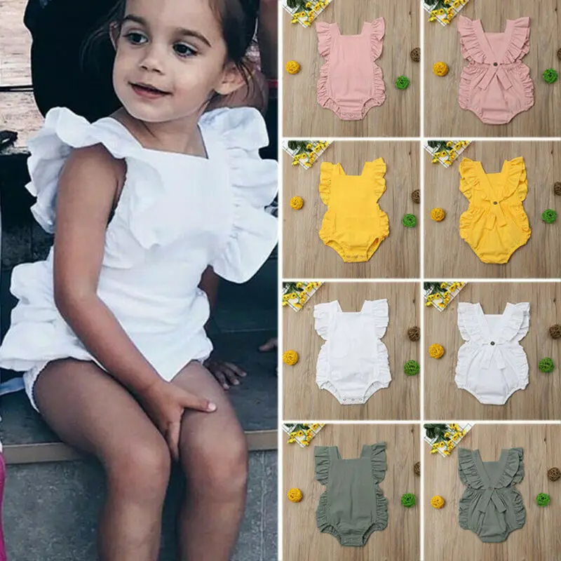 Pudcoco-Pelele liso con volantes para beb&eacute; reci&eacute;n nacido, ropa de verano, 2020-1