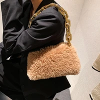 winter thick chain soft faux fur shoulder bags for women 2021 warm small lady branded trending designer handbags clutch