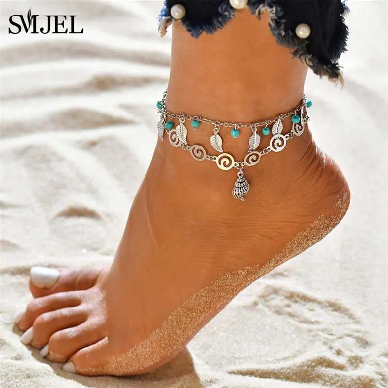 SMJEL Summer 2019 Bohemian Ocean Wave Bracelet Anklets for Women Fashion Tree of life Roubd Charm Ankle Foot Jewelry enkelbandj | Украшения
