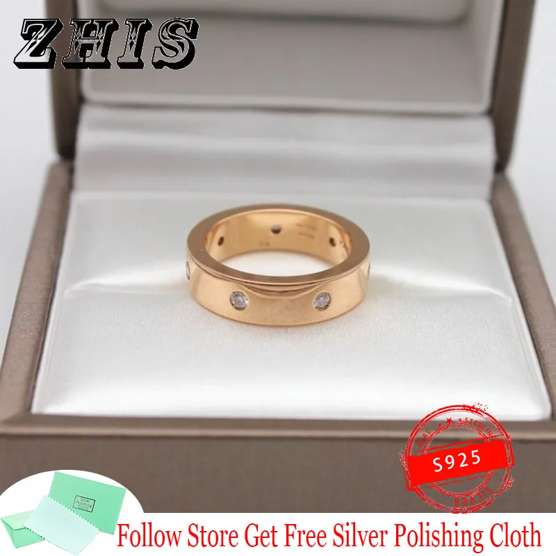 

Original S925 Silver Ring For Women Rose Gold Seven Zircon Rome Logo Ring Simple Fashion Luxury Brand Jewelry Valentine Day Gift