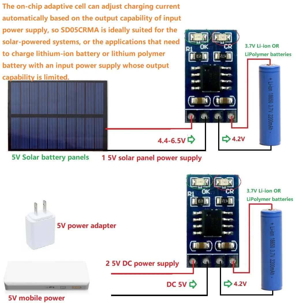 5X SD05CRMA 3 7 V 4 2 Li ion Po модуль зарядного устройства литиевой батареи для 5V 6V 9V 12V 18V 24V 48V