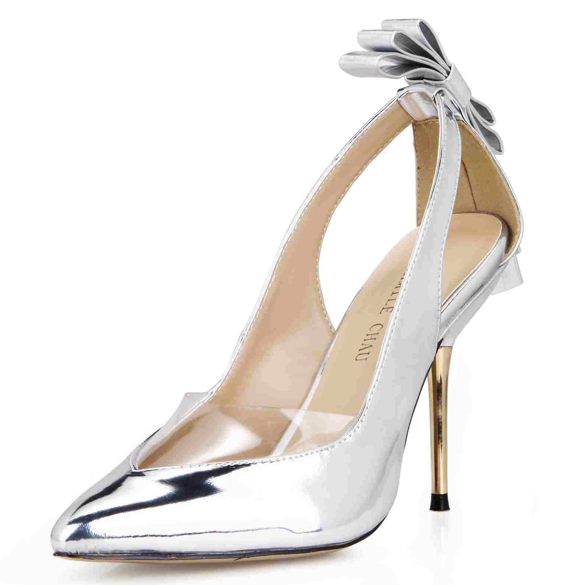 Пикантные атласные свадебные туфли-лодочки на шпильке с острым носком и бантом