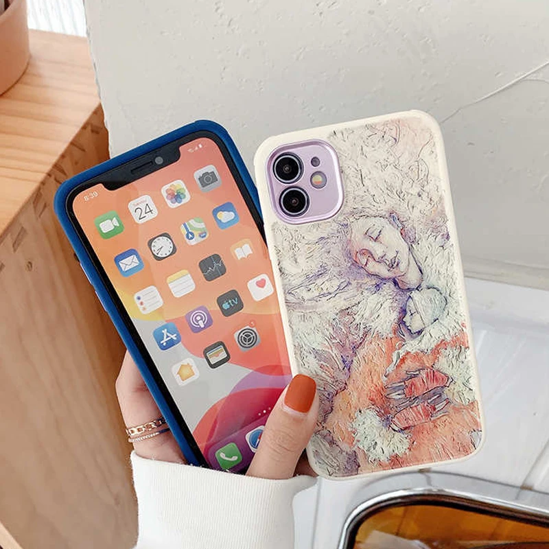 

Art Painting Pattern Phone Case For iPhone 11 12 Pro Max 7 8 Plus Shockproof Soft TPU Back Cover For iPhone X XR Xs Max