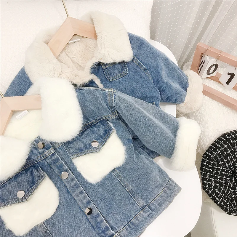 

Boys Baby's Kids Jackets Coats Outwear 2021 Blue Jean Thicken Warm Plus Velvet Winter Autumn Fleece Cotton Children's Clothing