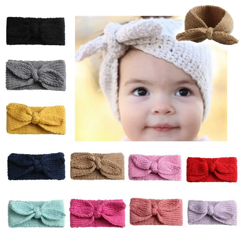 New Cute Baby Toddler Kids Girl Knit Bow Headband Hair Band Headwear Head Wrap Cotton Accessory | Мать и ребенок