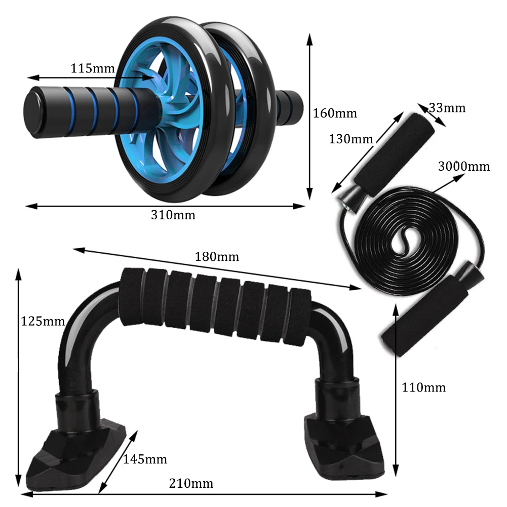 

5-in-1 Muscle Trainer Wheel Roller Kit AB Wheel Abdominal Roller With Push UP Pole Jump Rope Knee Pad Gym Home Fitness Equipment