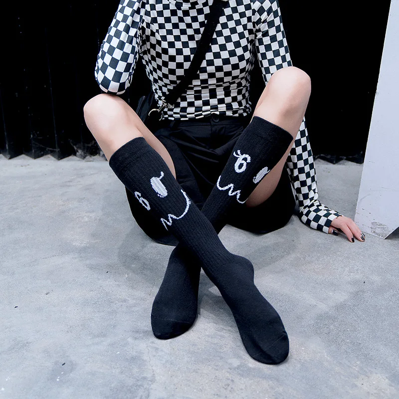 

Calf Socks Smiley Face Pattern Long Socks Female Socks Knee Socks High Tube Socks Fashion Knee High Socks Cotton Socks Women