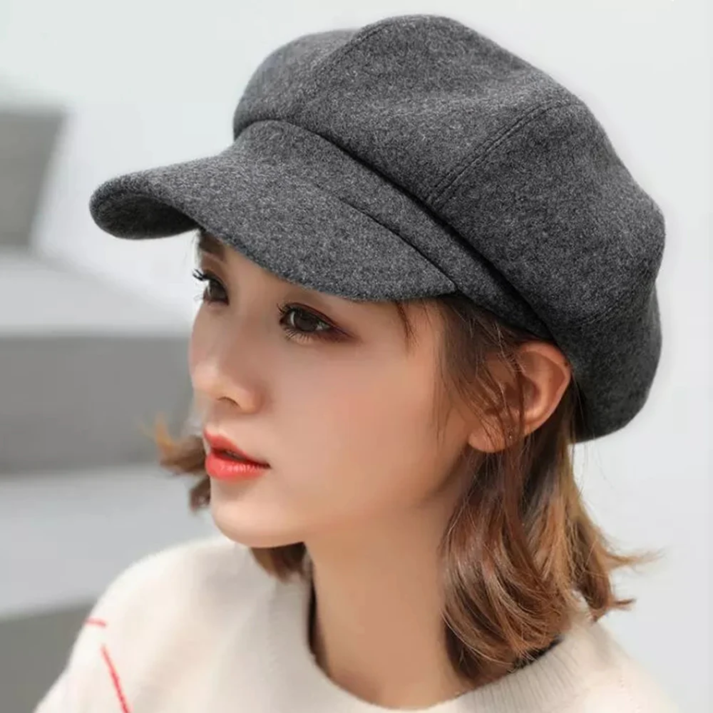 

Women's Beret Winter Warm Wool Octagonal Hat Fashion Solid Color Sun Hat