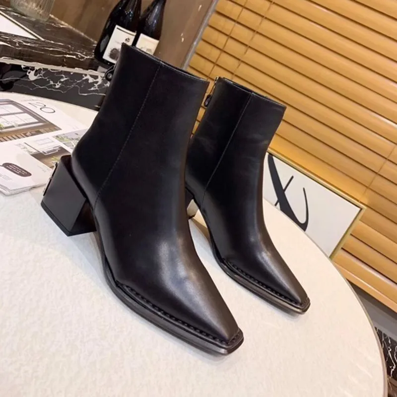 Новое поступление 2019 женские ботинки из натуральной кожи с квадратным носком