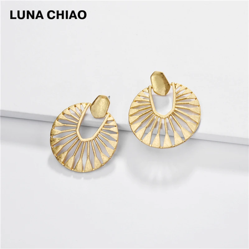 GOLD LUNA CHIAO поношенные золотые посеребренные геометрические круглые массивные серьги из цинкового сплава большие висячие серьги - Окраска металла: GOLD