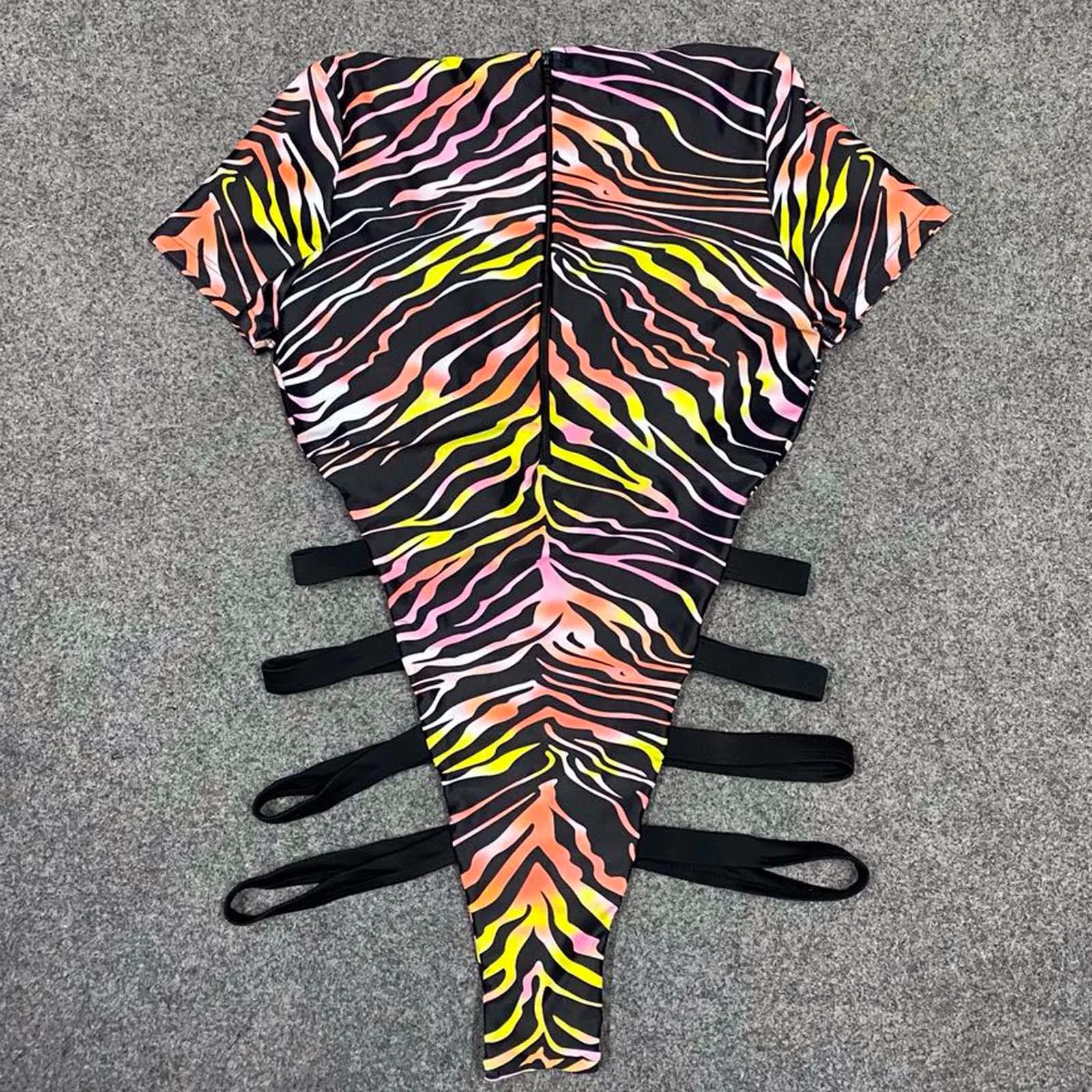 

Women's Sexy Swimwear Colorful Tie-dye Printed One-piece Half Sleeved Swimsuit High Waist Bikini Set Women